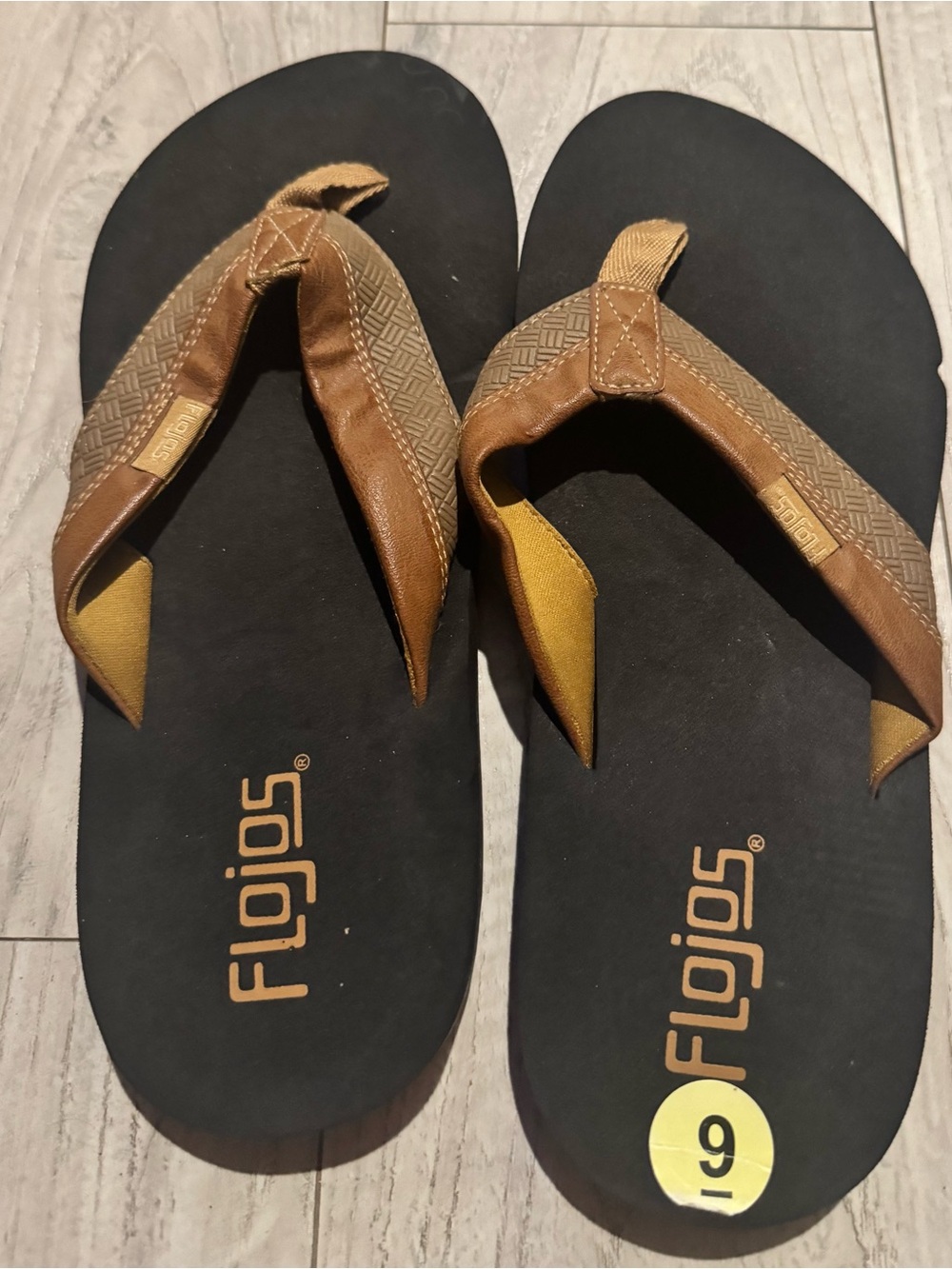 Flojos Men’s Brown and Black Flip Flops with Tan Accents